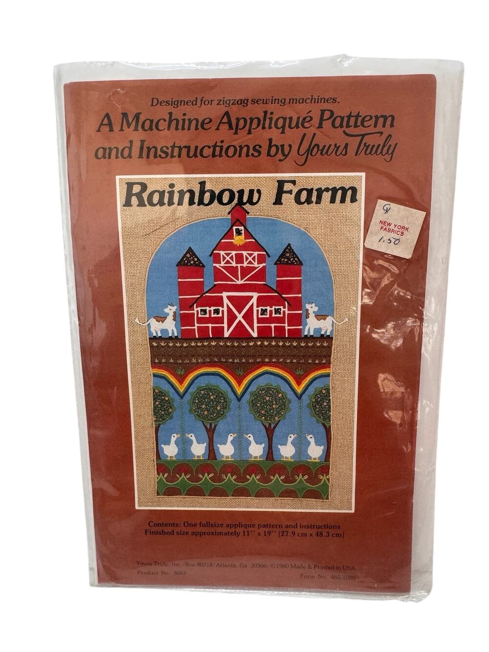 Vintage YOURS TRULY Rainbow Farm Appliqué Sewing Pattern 1980 Cow Duck Barn Tree